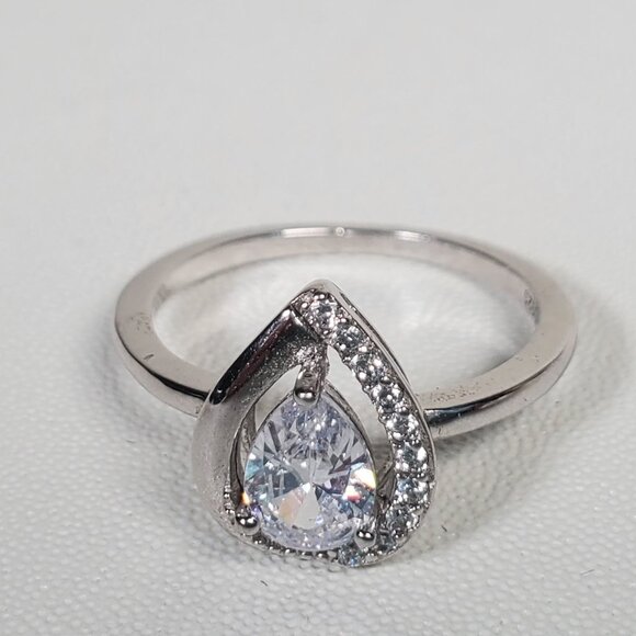 Sterling Silver Pear-Shaped Halo Ring (Size 6.75 - 7) - Picture 4 of 12